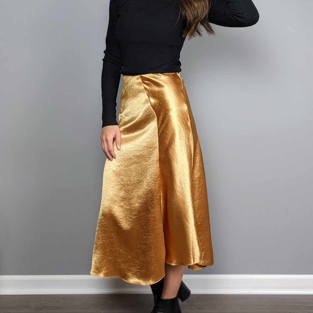 Current Air Asymmetrical Satin Skirt in Gold